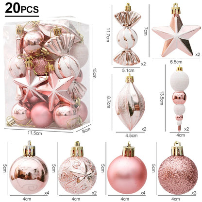 20pc rose gold mixed box christmas ornaments
