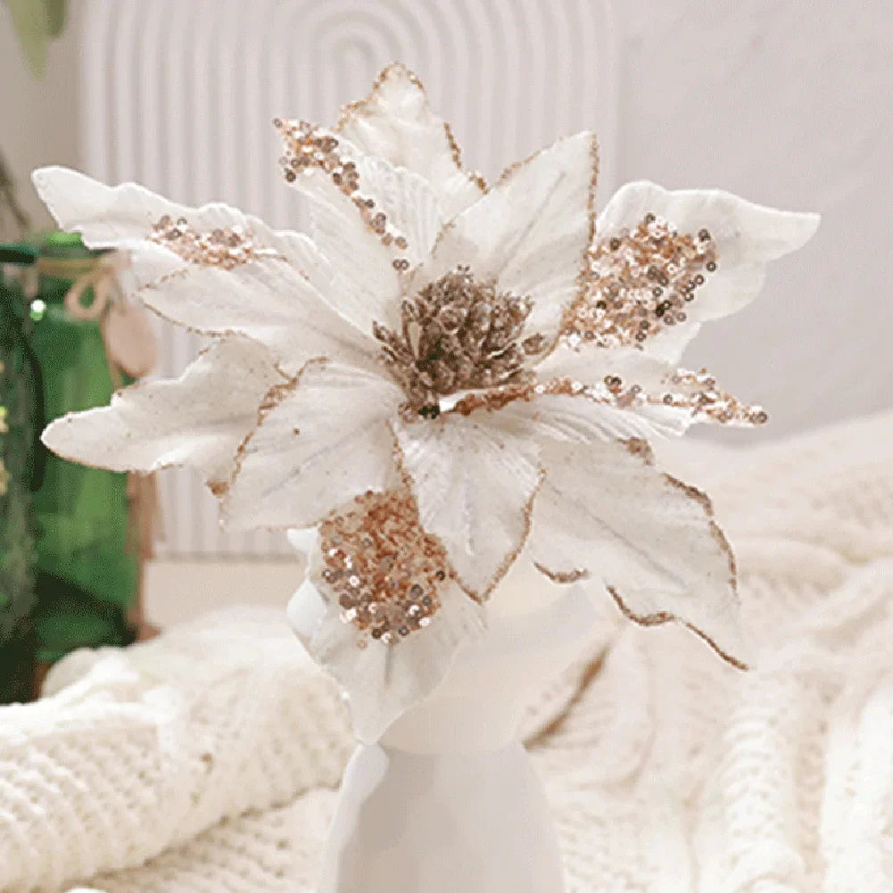 28cm White and gold Poinsettia