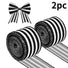 Two rolls of black and white striped grosgrain ribbon with a bow graphic and '2pc' text on a white background.
