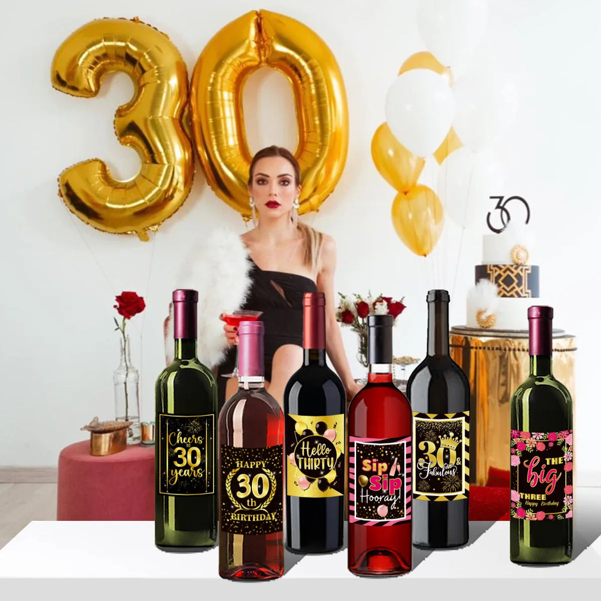 30th assorted Wine bottle stickers party