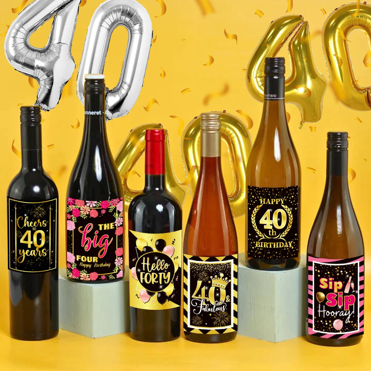 40th assorted Wine bottle stickers party