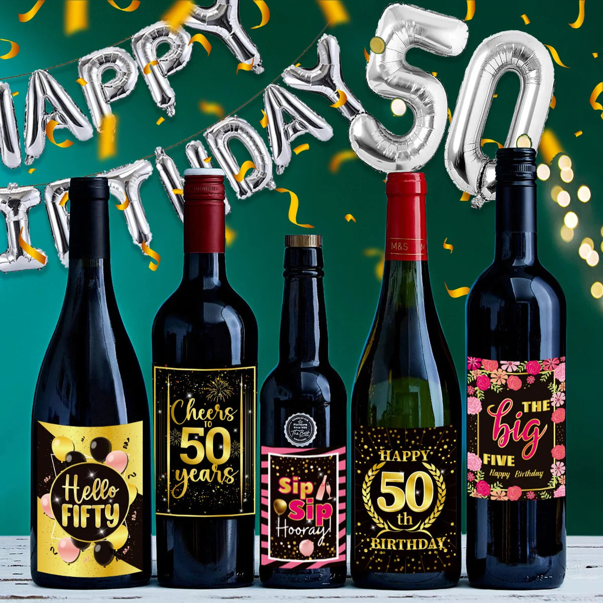 50th assorted Wine bottle stickers party
