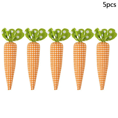 5pc Dog tooth fabric patterned Easter carrots