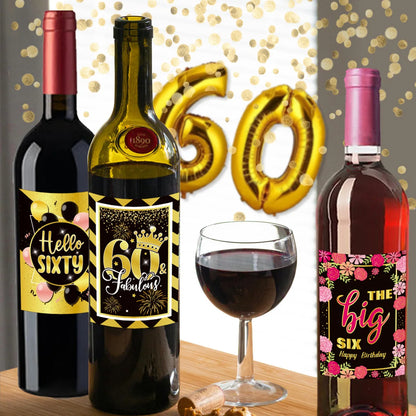 60th assorted Wine bottle stickers party