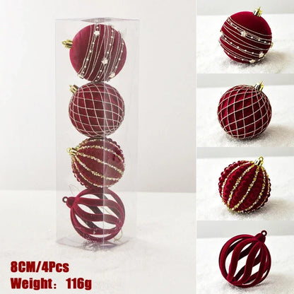 8cm luxurious Red Gold flocked christmas tree ornaments