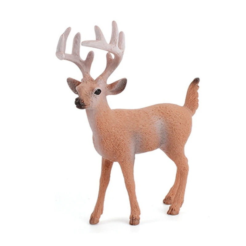 A realistic buck deer figurine with large antlers, standing on a plain white background.