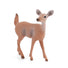 A small deer figurine or toy shown standing on a plain white background. The animal has a light brown body with slightly darker brown legs, hooves, and tail, plus muted grayish patches on its back and ears.