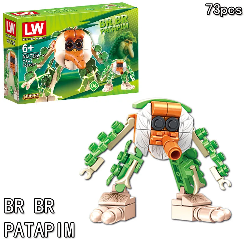 Toy building set with 'BR BR PATAPIM' branding and packaging on a white background