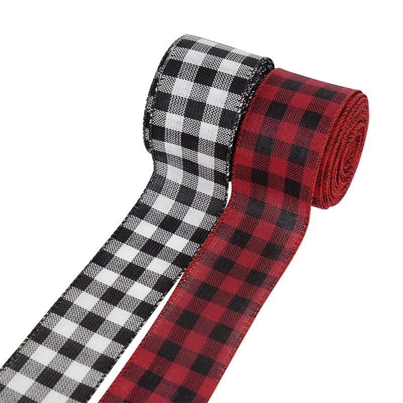 Black and White Red and White Plaid Ribbon