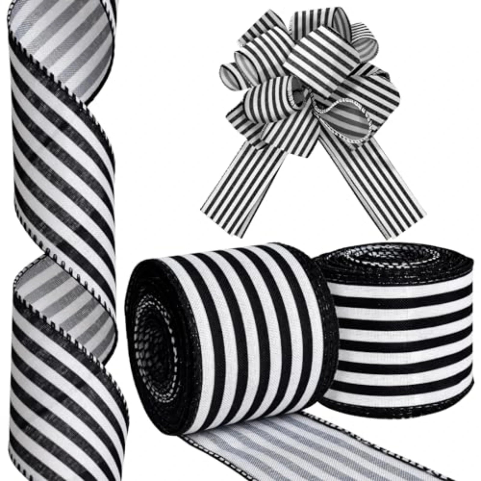 Black and white stripe ribbon to make Christmas door bows, wedding crafts and birthday decorations