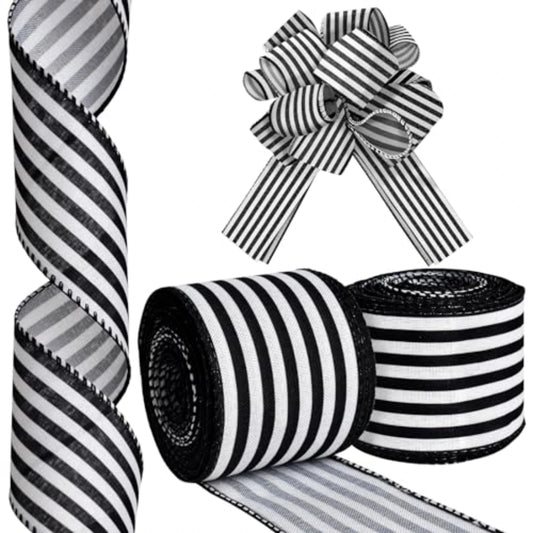 Black and white stripe ribbon to make Christmas door bows, wedding crafts and birthday decorations
