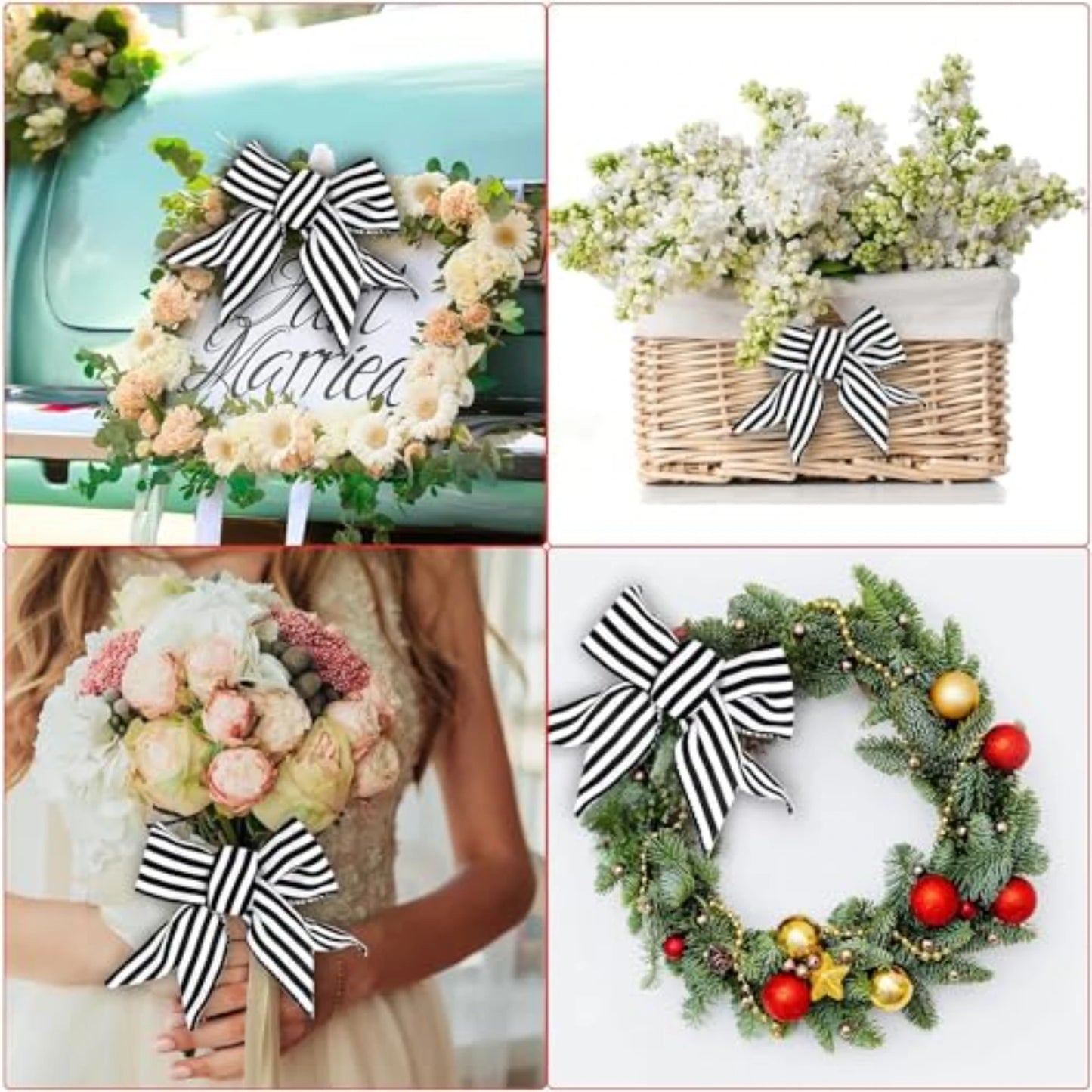 Black and White Stripe Craft Bow Ribbon for weddings Christmas and birthdays