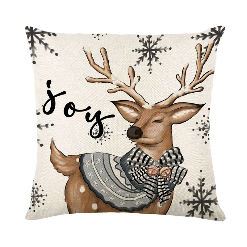 Black and white joy reindeer cushion cover pillow case