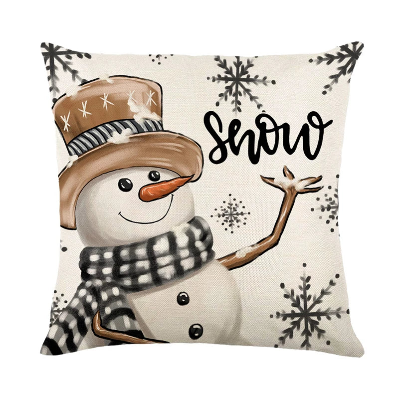 Black and white snowman Christmas cushion cover pillow case