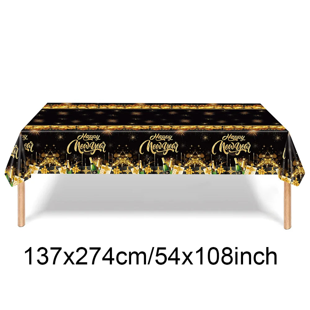Tablecloth with New Year's design on a white background