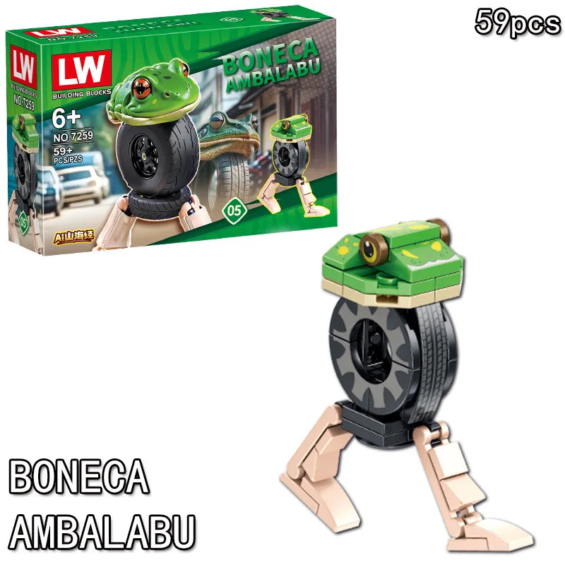 Toy figure and packaging of Boneca Ambalabu with LW branding on a white background