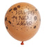 Bronze balloon with 'Happy New Year' text and festive designs on a white background