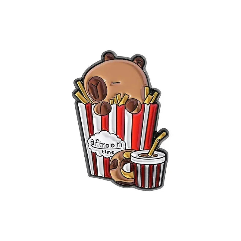 Capybara Afternoon Time Fried Badge Pink Lapel