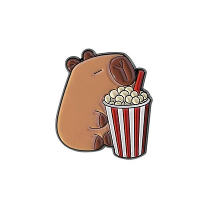 Capybara Bubble Tea Popcorn pin badge