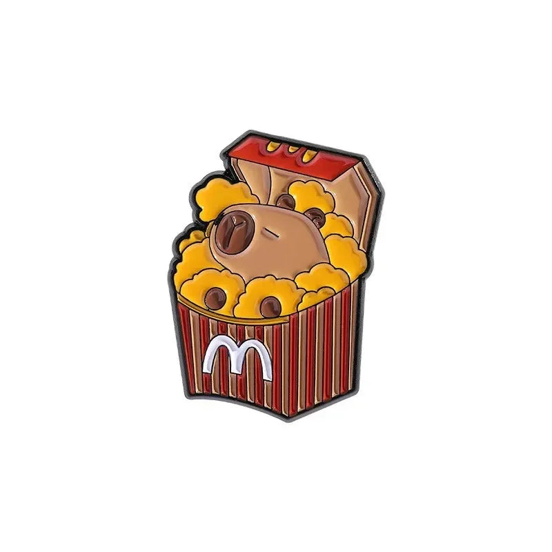 Capybara chicken popcorn Pin Badge