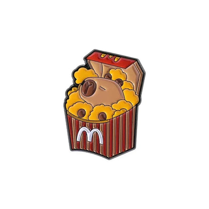 Capybara chicken popcorn Pin Badge