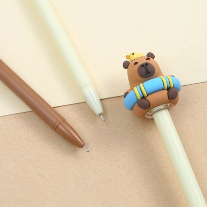 Capybara with duck and rubber ring pen