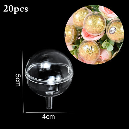 Clear plastic sphere with dimensions and an inset showing its use in a floral arrangement.