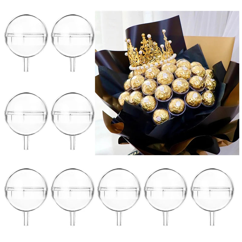 Bouquet of gold Ferrero Rocher chocolates with decorative crown against a white background.