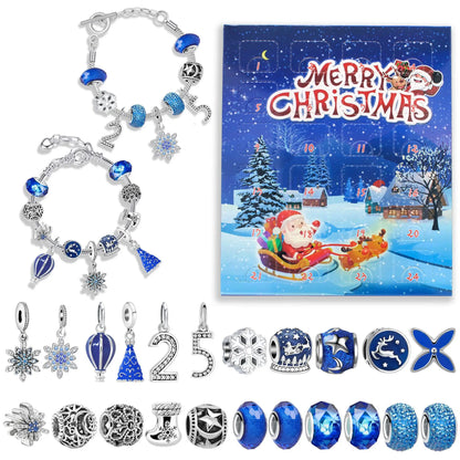  charm bracelet with charms and an advent calendar featuring Santa Claus.