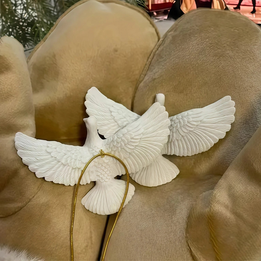 White dove Friendship ornament on a brown cowhide background