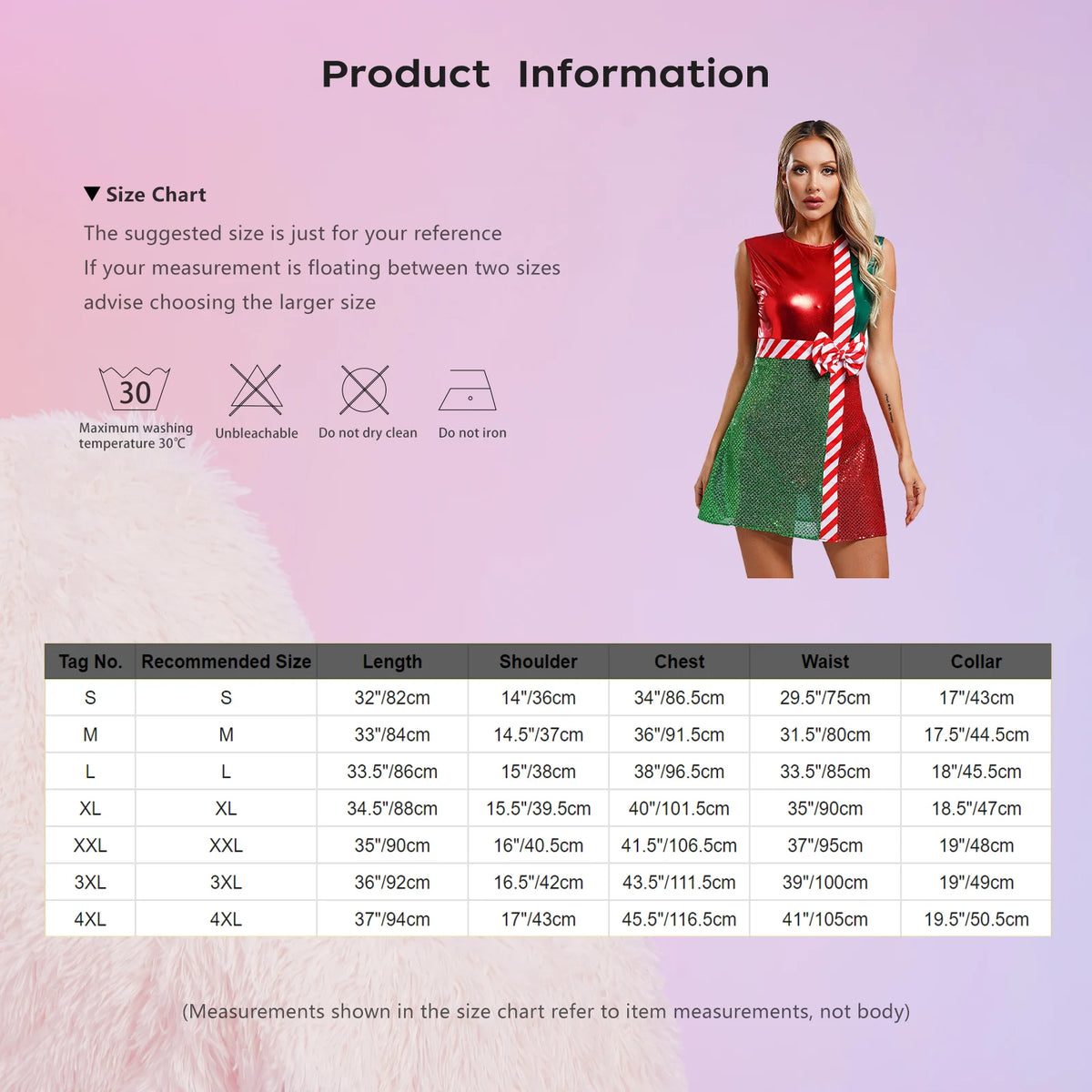 Christmas Present Dress Size Chart