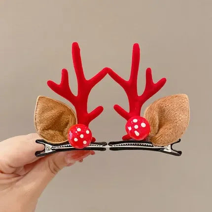 Christmas Reindeer Ear Clips (RED) With little mushrooms