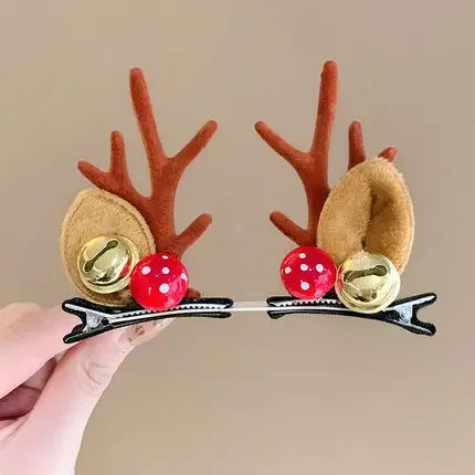 Christmas Reindeer Ears Clips with bells and little mushrooms