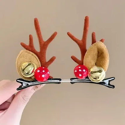 Christmas Reindeer Ears Clips with bells and little mushrooms