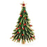 Christmas tree-shaped brooch with red gemstones on a white background