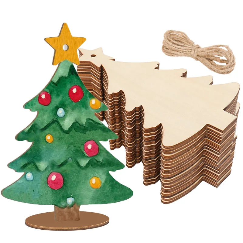 Decorative Christmas tree with colorful ornaments and a stack of plain trees on a white background