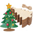 Decorative Christmas tree with colorful ornaments and a stack of plain trees on a white background