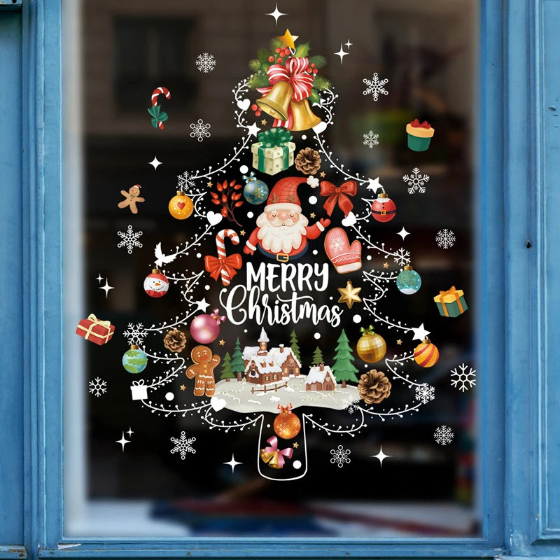 Christmas Tree Merry Christmas Gingerbread man Window Sticker