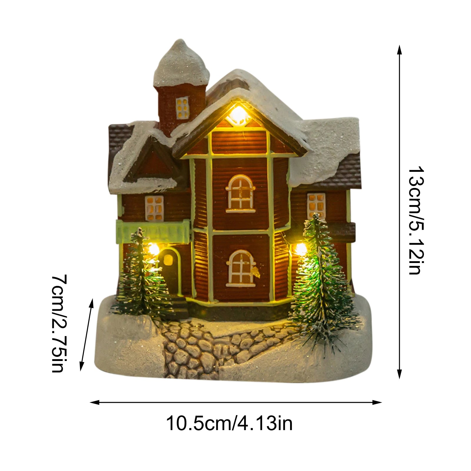 Christmas Village Lights Brown House Pebble Path L10.5cmx7cmX13cm 
