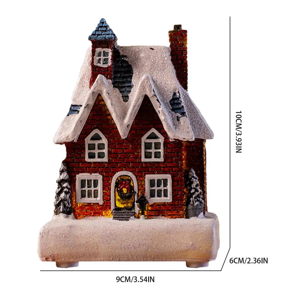 Christmas Village Lights Red Brick person figure pointy roof snow