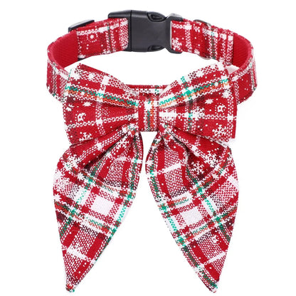 Christmas White and Red Snowflake Dog Collar bow tie
