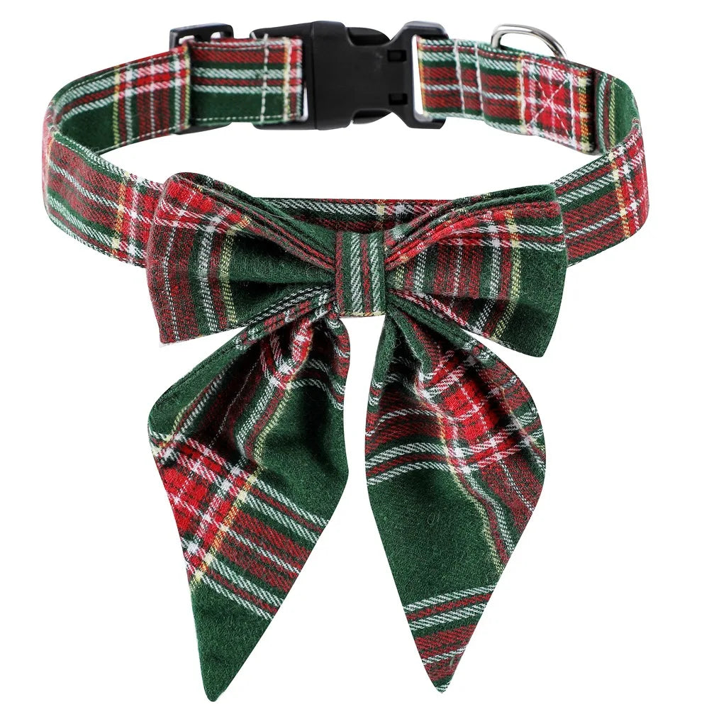 Christmas green red white Dog red Collar bow tie