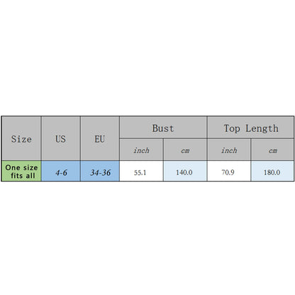 Size chart for a garment with measurements in inches and centimeters.