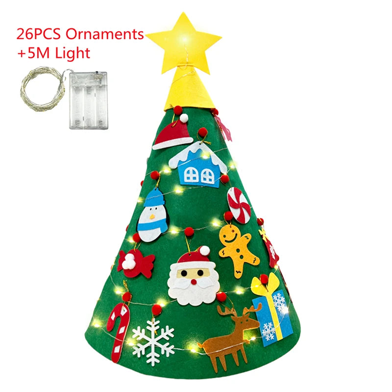 Cne shape Felt DIY Christmas tree kids toddlers with lights