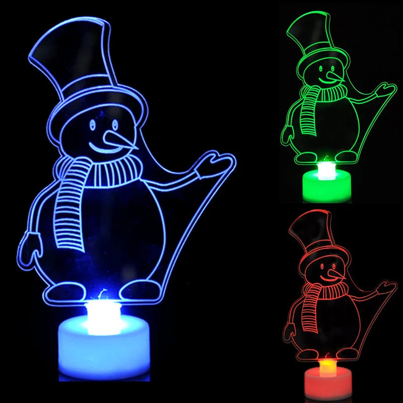 Color-changing LED snowman night lights on a black background