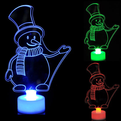 Color-changing LED snowman night lights on a black background