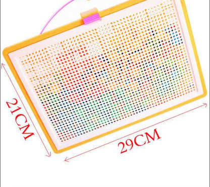 Colorful grid board with dimensions 21cm x 29cm on a white background