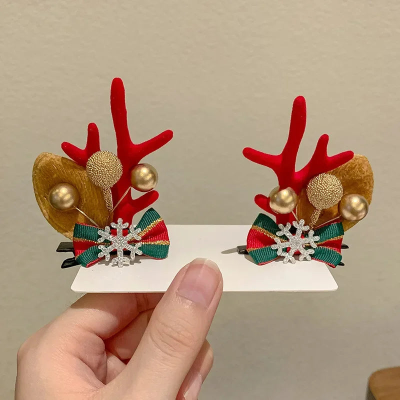 Cute Christmas Hair Bows clips with red with gold balls