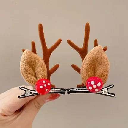 Cute Reindeer Ear christmas clips with little mushrooms