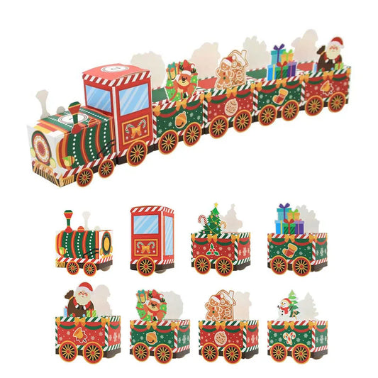Decorative Christmas Advent Calendar train set with various carriages on a white background